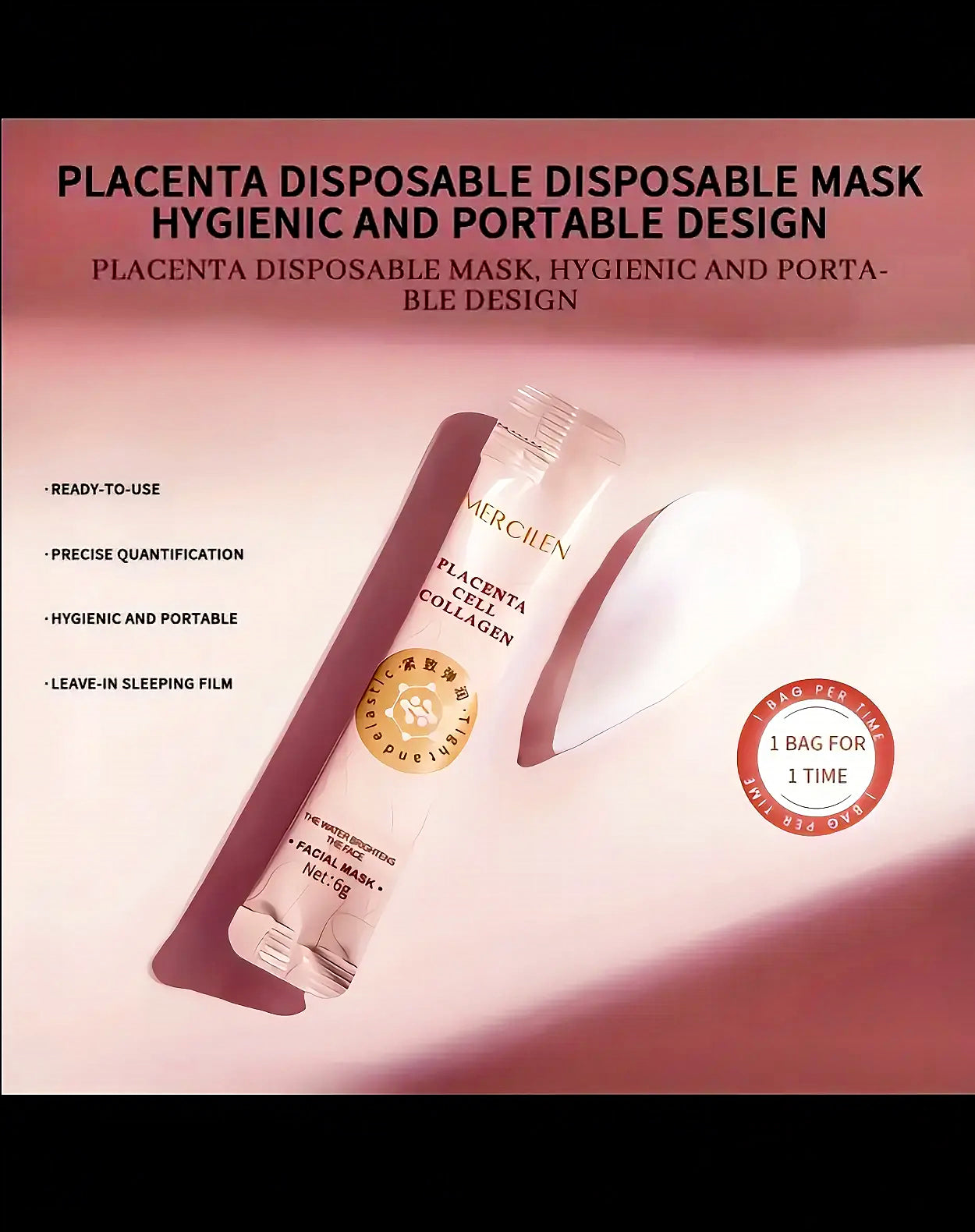 MERCILEN Placenta Collagen Face Mask - Korean-Style Collagen-Rich Serum Gel, Overnight Hydration