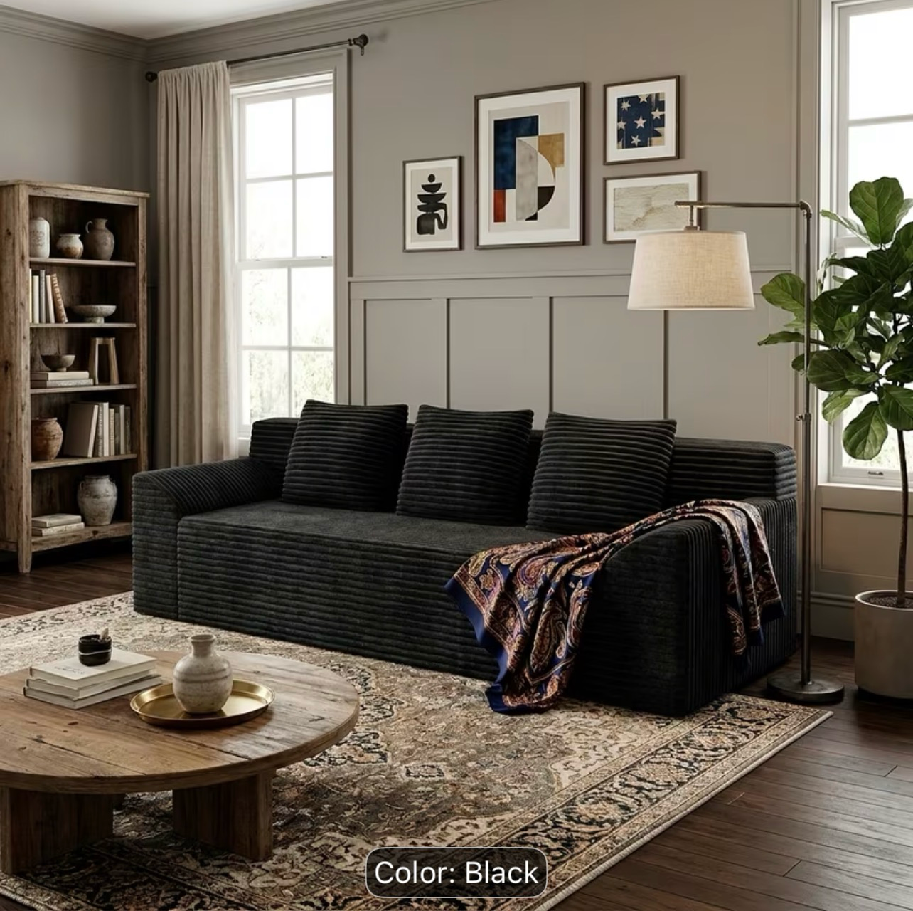 71”Inch Modern Corduroy Sleeper Sofa | Deep Seat Floor Couch with Wide Armrests, Side Pockets & Plush Pillows for Living Room