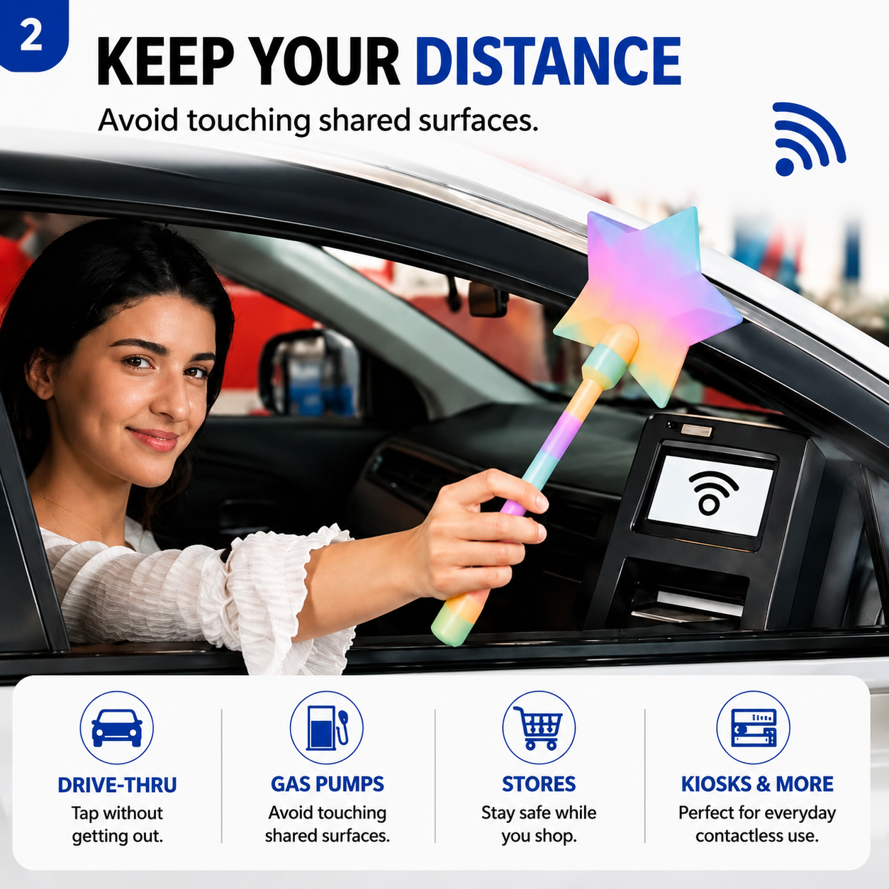 Retractable Rainbow Star No-Touch Payment Wand | Cute Contactless Tap Tool for Cards, Screens, Gas Pumps, Kiosks & Everyday Shopping