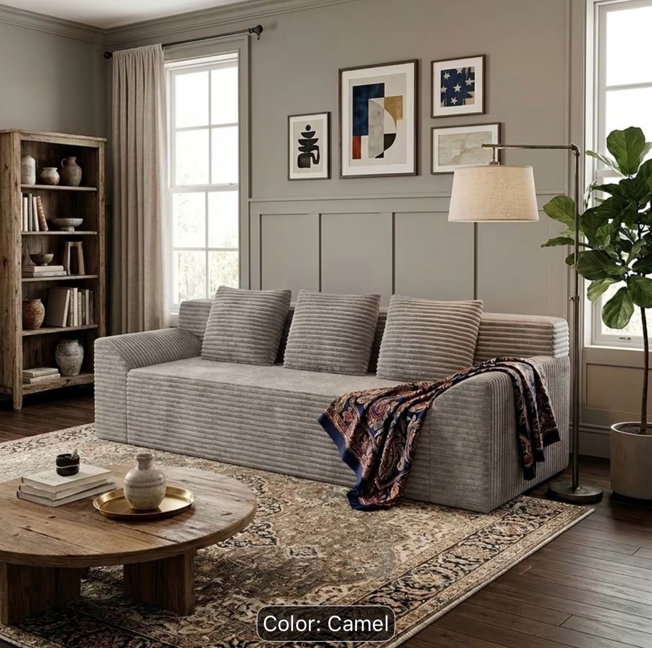 71”Inch Modern Corduroy Sleeper Sofa | Deep Seat Floor Couch with Wide Armrests, Side Pockets & Plush Pillows for Living Room