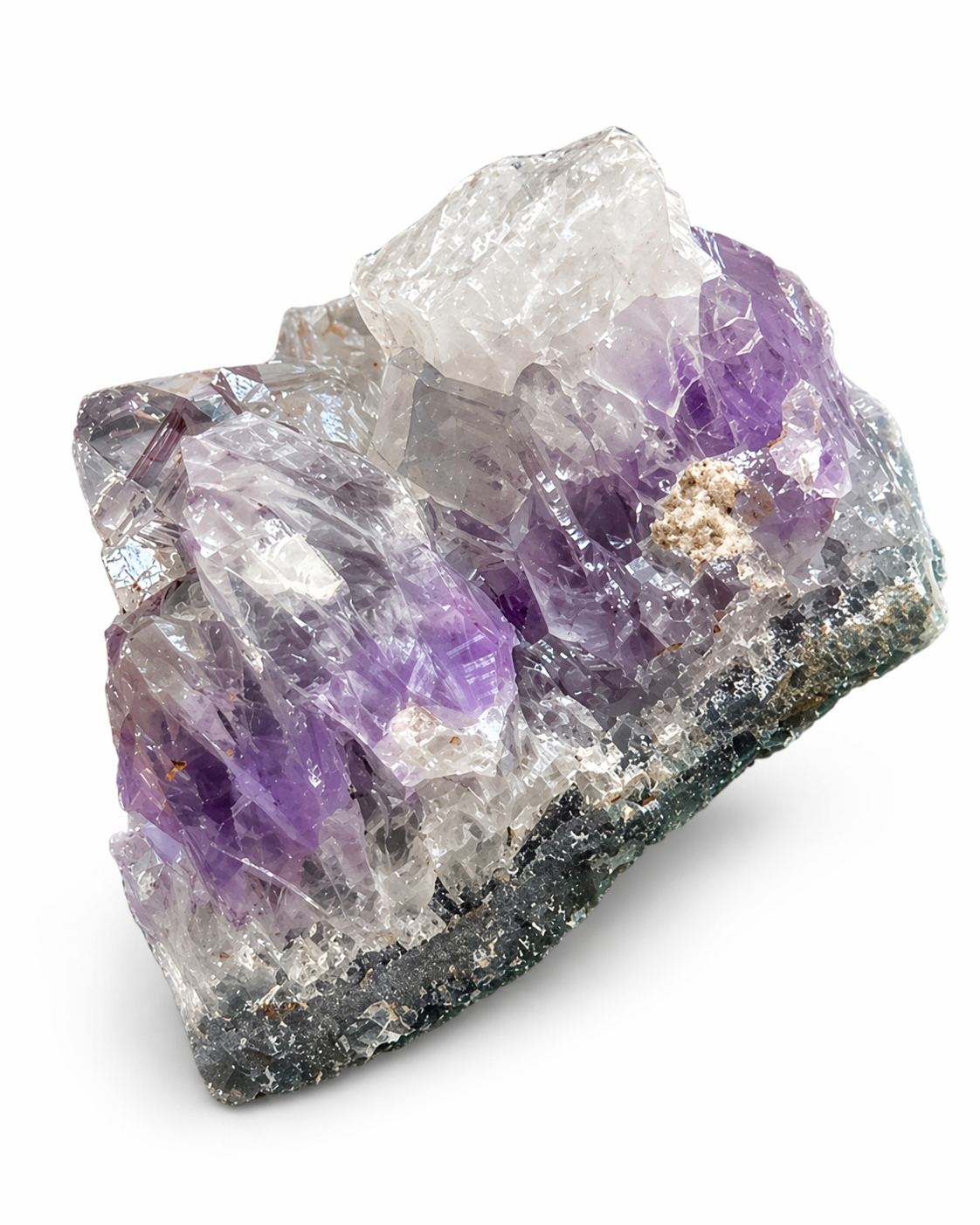 Natural Raw Amethyst Crystal Cluster with Purple and Clear Quartz Points