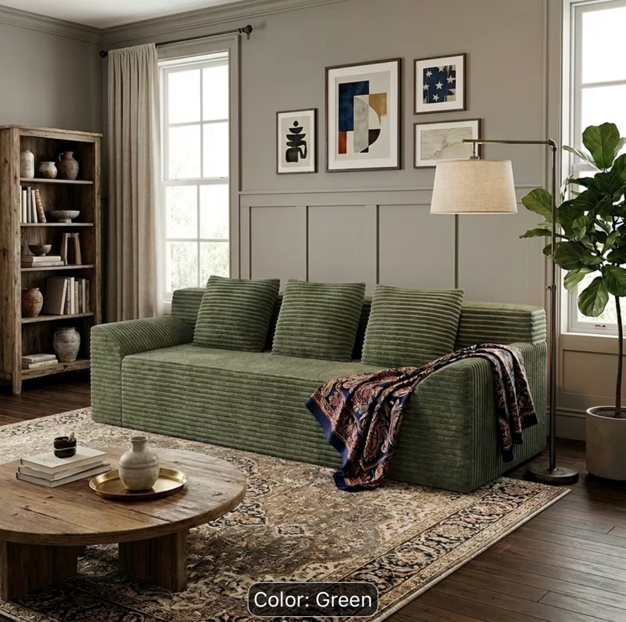 71”Inch Modern Corduroy Sleeper Sofa | Deep Seat Floor Couch with Wide Armrests, Side Pockets & Plush Pillows for Living Room