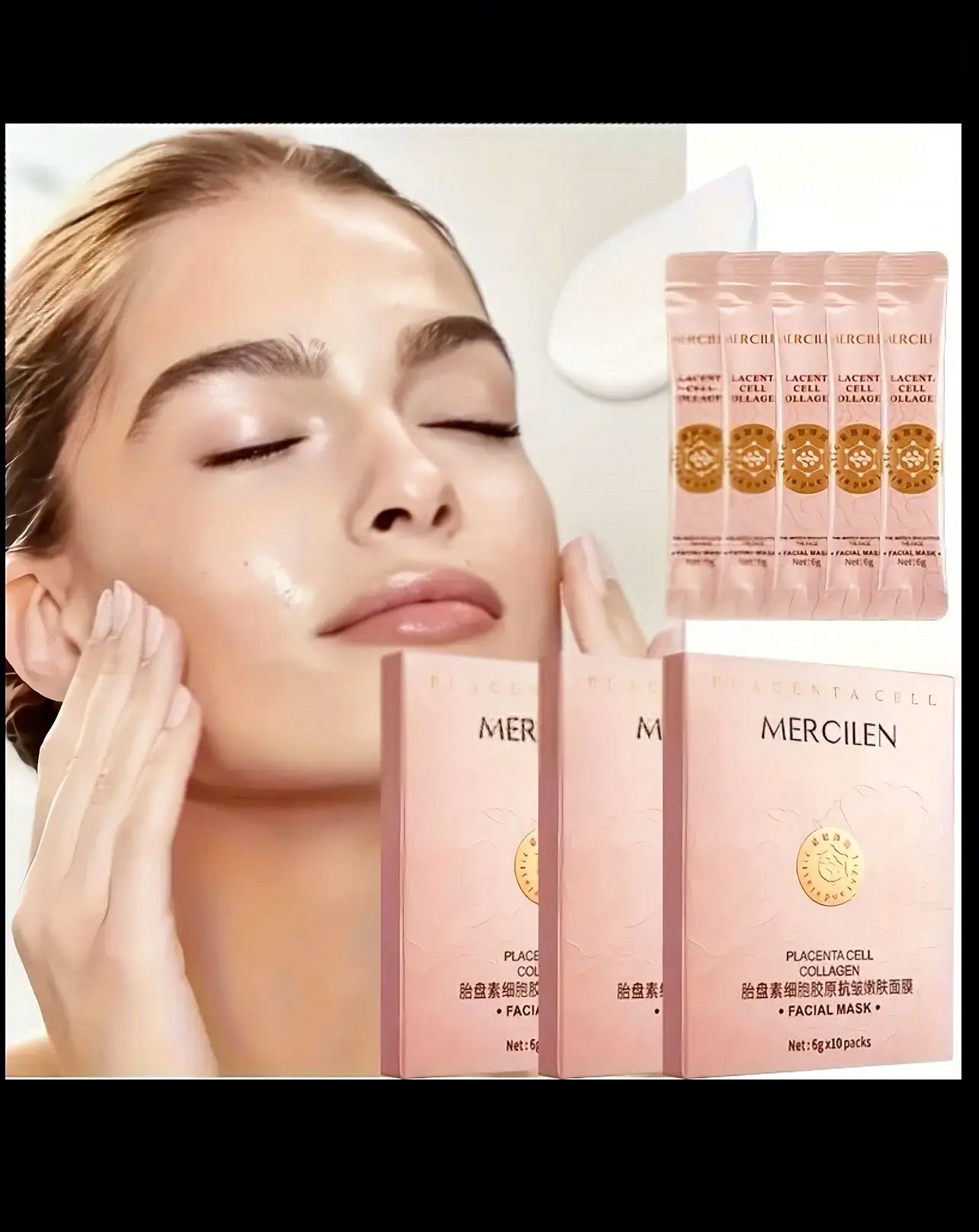 MERCILEN Placenta Collagen Face Mask - Korean-Style Collagen-Rich Serum Gel, Overnight Hydration