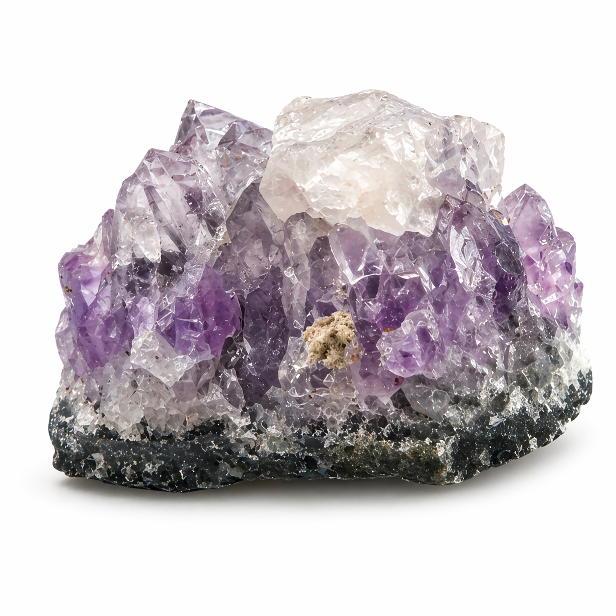 Natural Raw Amethyst Crystal Cluster with Purple and Clear Quartz Points