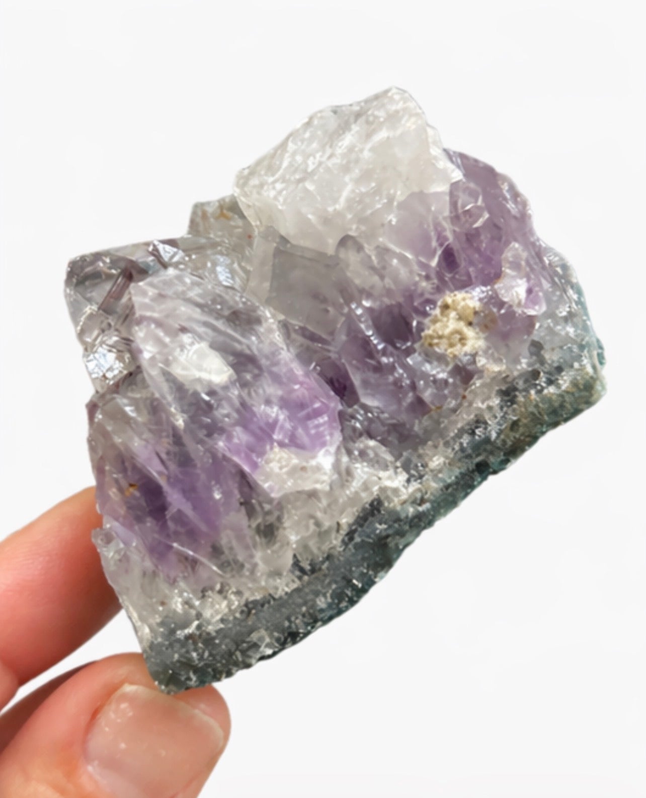 Natural Raw Amethyst Crystal Cluster with Purple and Clear Quartz Points