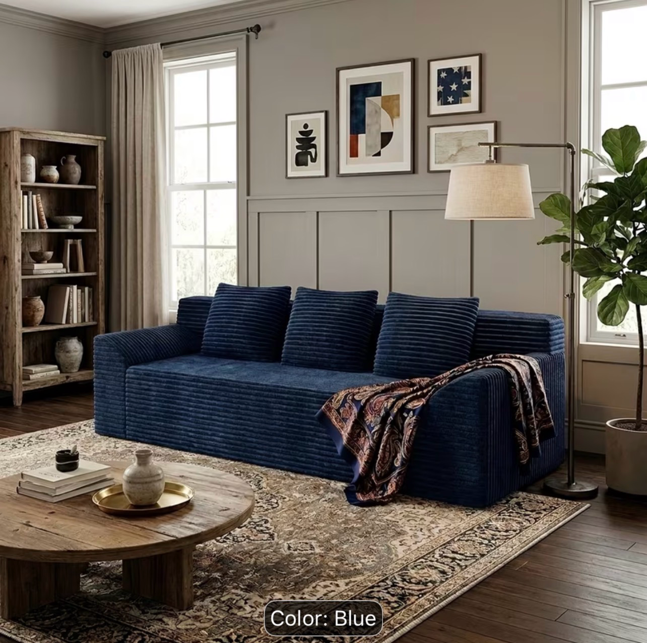 71”Inch Modern Corduroy Sleeper Sofa | Deep Seat Floor Couch with Wide Armrests, Side Pockets & Plush Pillows for Living Room