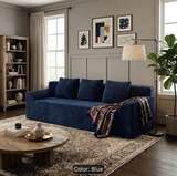 71”Inch Modern Corduroy Sleeper Sofa | Deep Seat Floor Couch with Wide Armrests, Side Pockets & Plush Pillows for Living Room