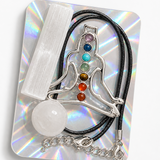 Howling Wolf Chakra Crystal Necklace Gift Set with Selenite Wand