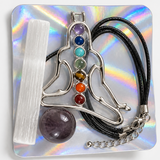 Howling Wolf Chakra Crystal Necklace Gift Set with Selenite Wand