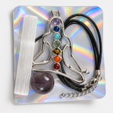 Howling Wolf Chakra Crystal Necklace Gift Set with Selenite Wand