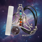 Howling Wolf Chakra Crystal Necklace Gift Set with Selenite Wand