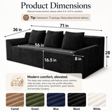 71”Inch Modern Corduroy Sleeper Sofa | Deep Seat Floor Couch with Wide Armrests, Side Pockets & Plush Pillows for Living Room