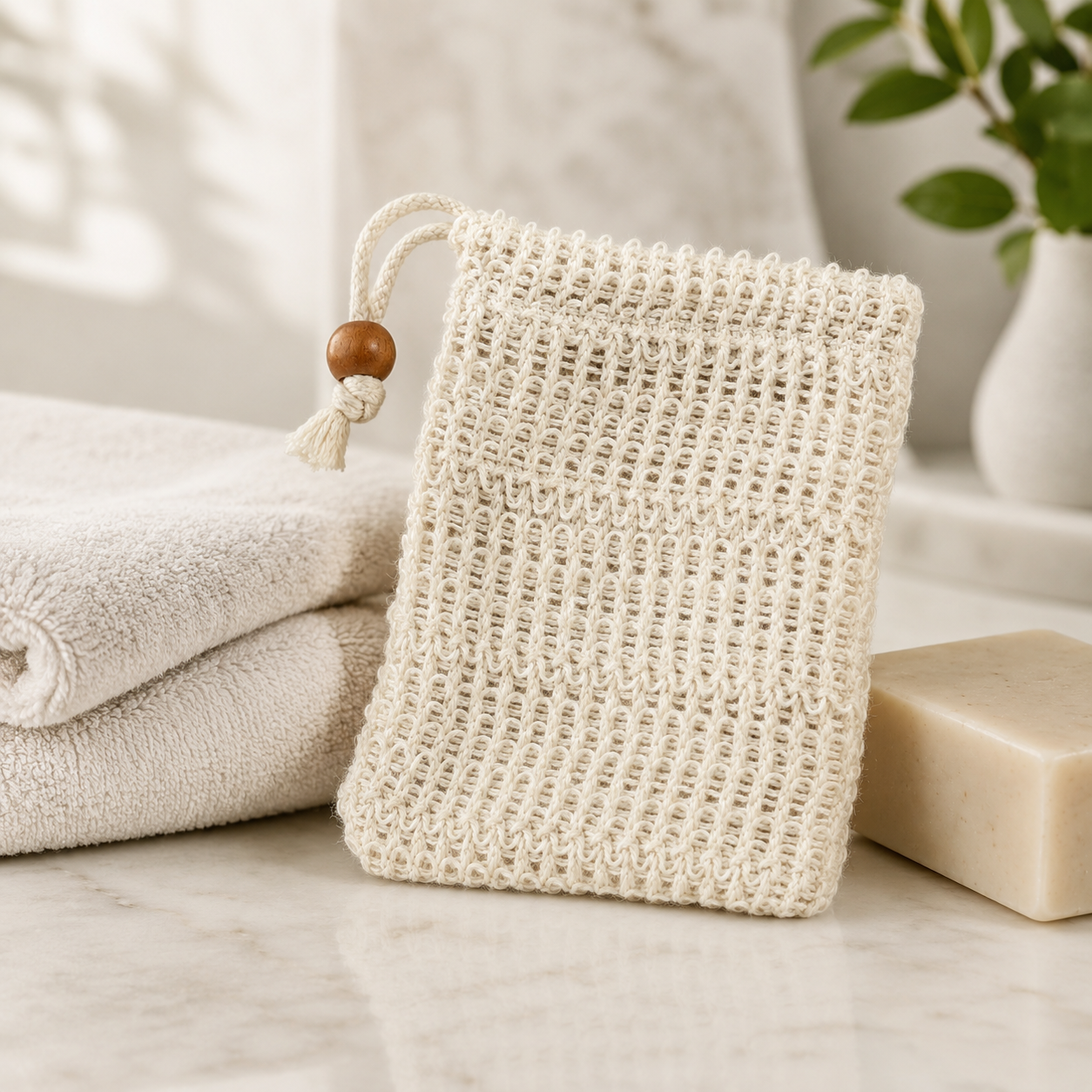 Bamboo Soap Saver Pouch | Exfoliating Bar Soap Holder & Shower Scrubber