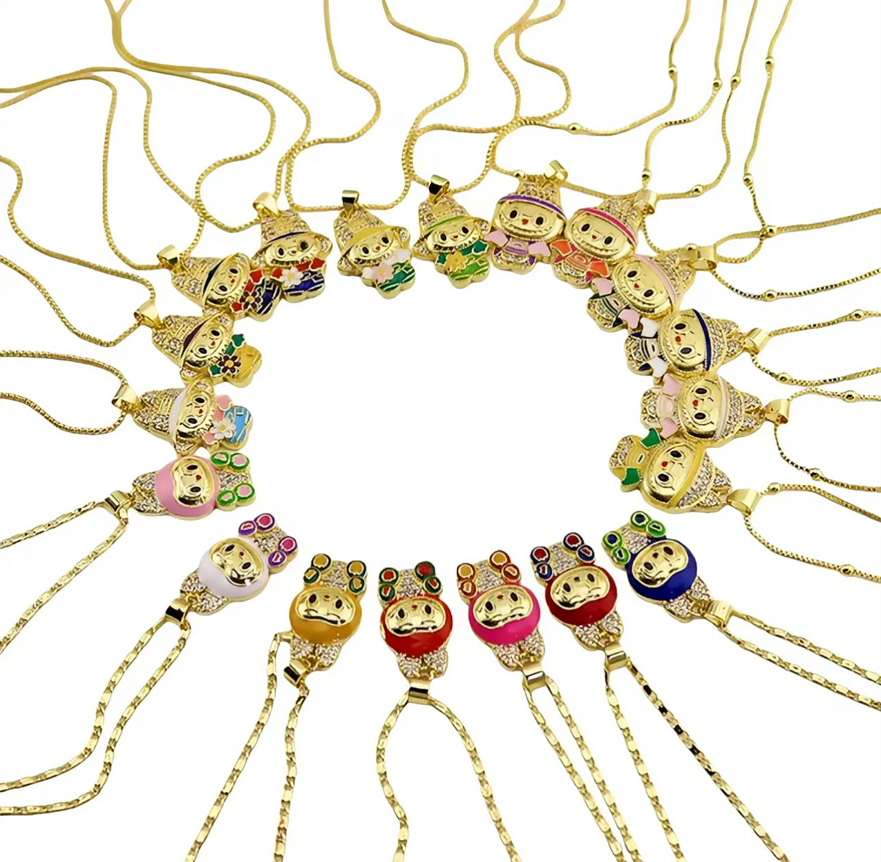 Cute Monster Pendant Necklace, Gold Filled Style Box and Bow Design, with White Cubic Zirconia, Yellow Enamel Finish, Golden Finish