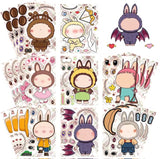 8 Sheets for LABUBU Stickers Make-a-Face Stickers Large Size, Mixed & Matched 8 Characters with Interchangeable Eyes & Mouths Waterproof Vinyl for DIY Party Favors