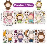 8 Sheets for LABUBU Stickers Make-a-Face Stickers Large Size, Mixed & Matched 8 Characters with Interchangeable Eyes & Mouths Waterproof Vinyl for DIY Party Favors