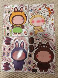 8 Sheets for LABUBU Stickers Make-a-Face Stickers Large Size, Mixed & Matched 8 Characters with Interchangeable Eyes & Mouths Waterproof Vinyl for DIY Party Favors